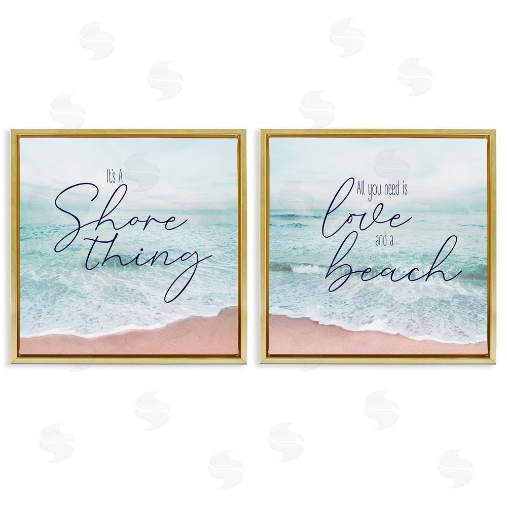 Natalie Carpentieri Soothing Beach Lover Phrases  Gold Floating Frame Canvas Wall Art Print