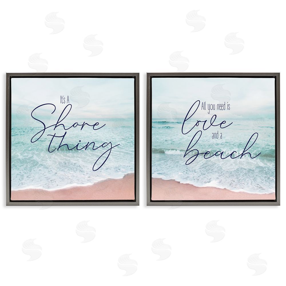 Natalie Carpentieri Soothing Beach Lover Phrases  Gray Floating Frame Canvas Wall Art Print