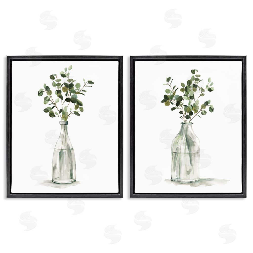 Carol Robinson Eucalyptus Herbal Bouquet Arrangement Black Floating Frame Canvas Wall Art Print