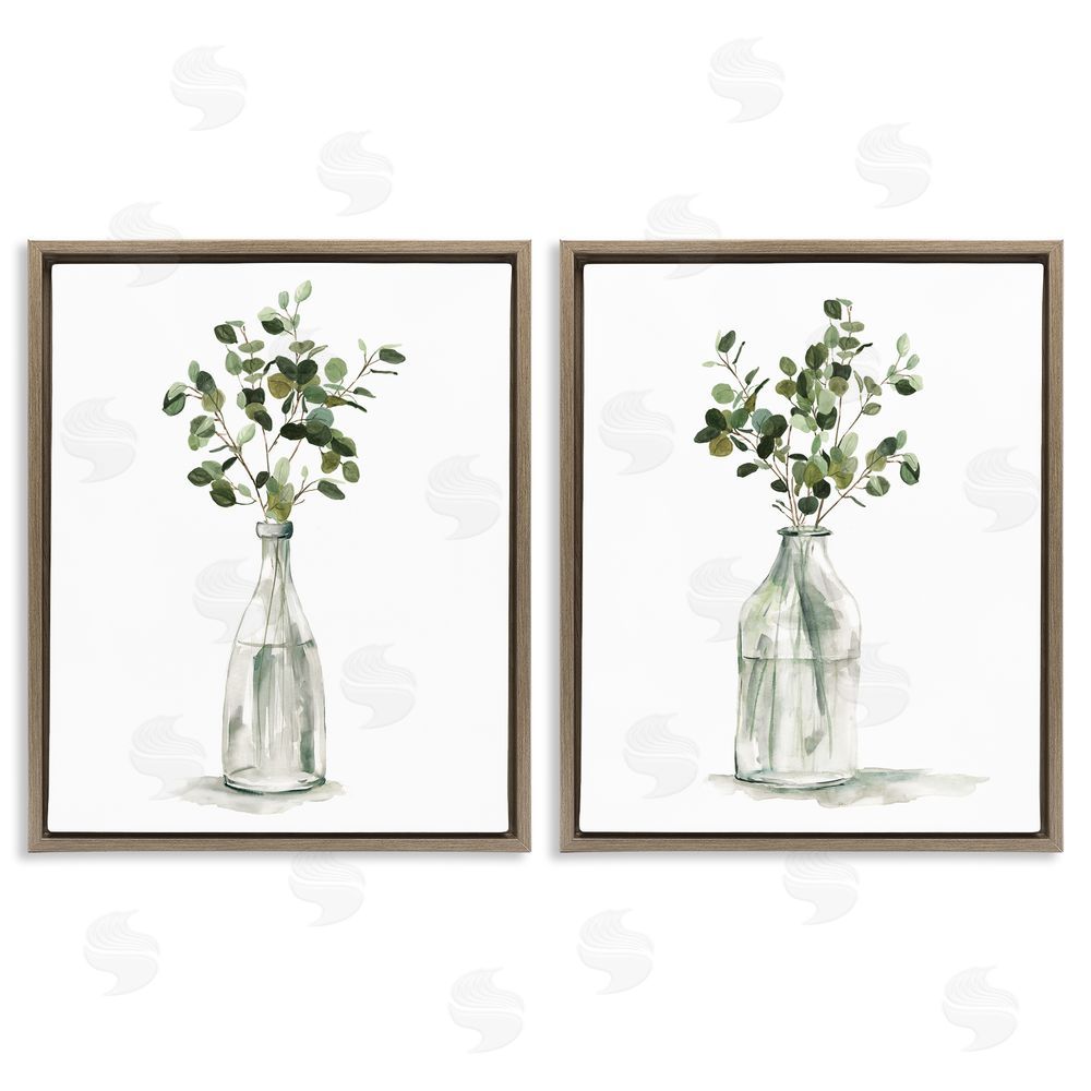 Carol Robinson Eucalyptus Herbal Bouquet Arrangement Brown Floating Frame Canvas Wall Art Print