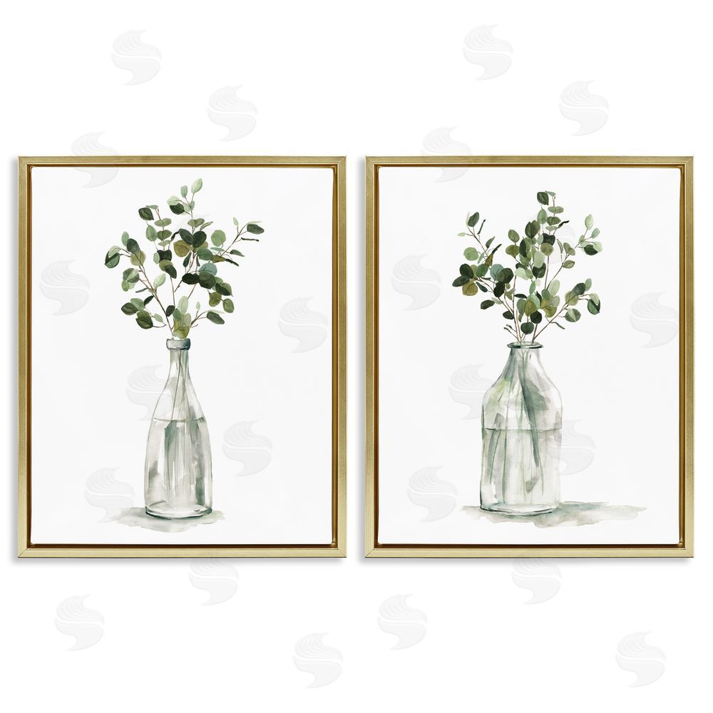 Carol Robinson Eucalyptus Herbal Bouquet Arrangement Gold Floating Frame Canvas Wall Art Print