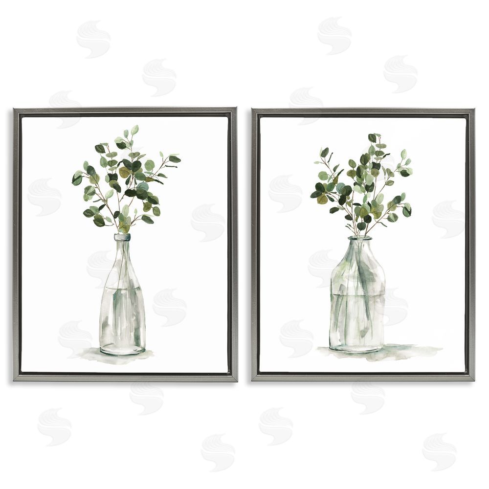 Carol Robinson Eucalyptus Herbal Bouquet Arrangement Gray Floating Frame Canvas Wall Art Print