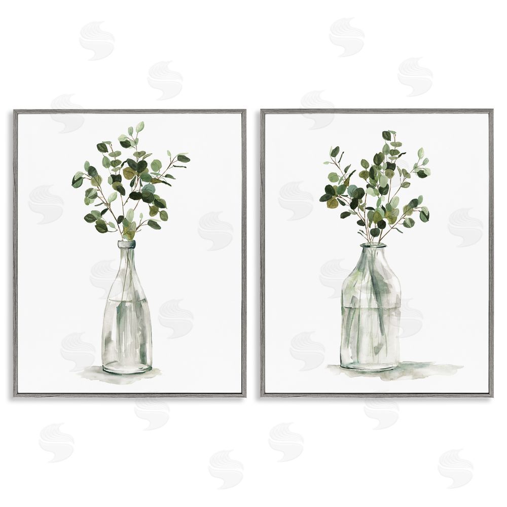 Carol Robinson Eucalyptus Herbal Bouquet Arrangement Gray Framed Giclee Wall Art Print
