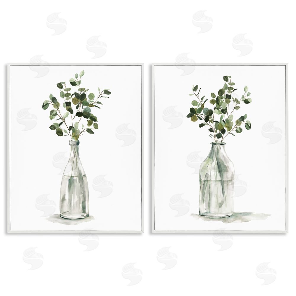 Carol Robinson Eucalyptus Herbal Bouquet Arrangement White Framed Giclee Wall Art Print