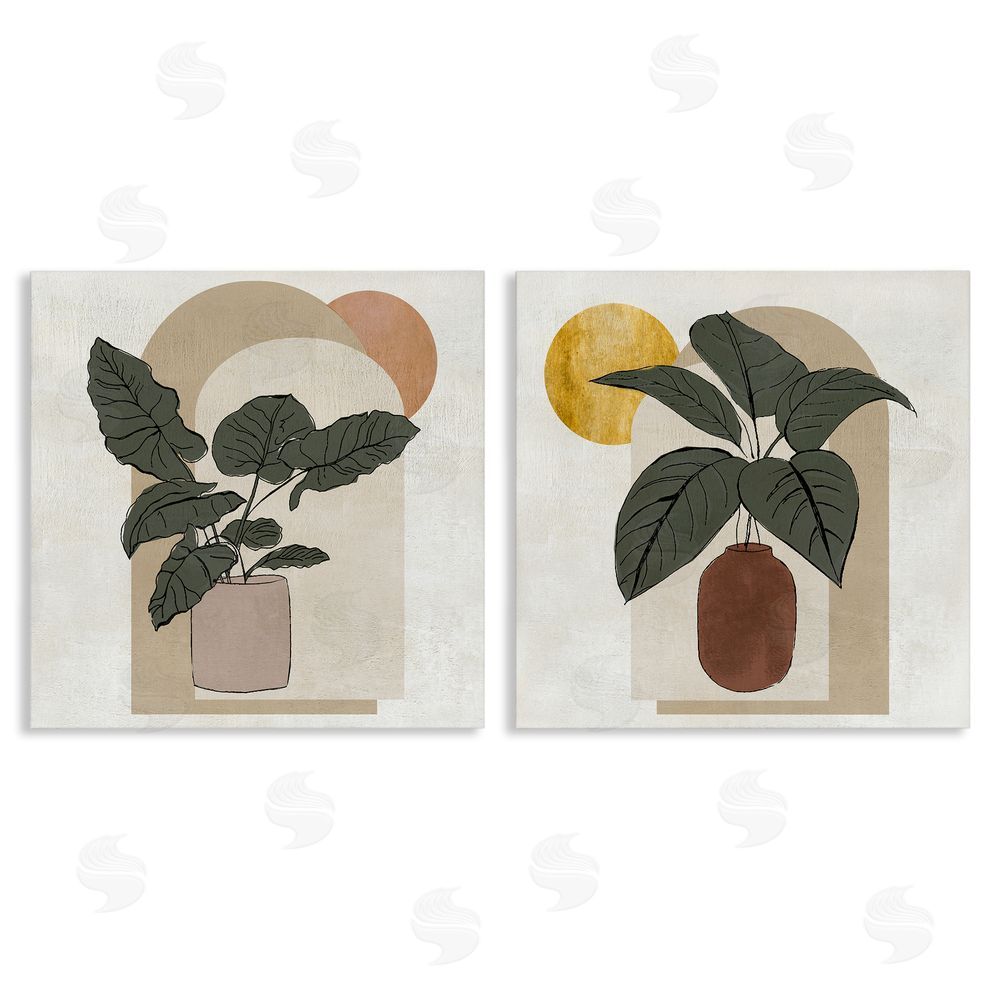 Janet Tava Potted Plant Leaves Geometric Shapes Canvas Wall Art Print