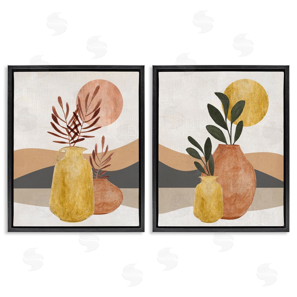 Janet Tava Boho Botanical Sprigs Landscape Black Floating Frame Canvas Wall Art Print