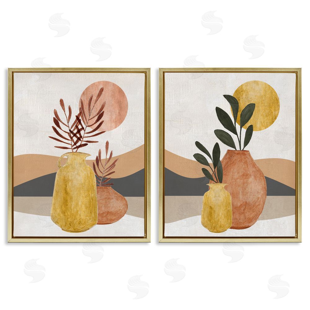 Janet Tava Boho Botanical Sprigs Landscape Gold Floating Frame Canvas Wall Art Print