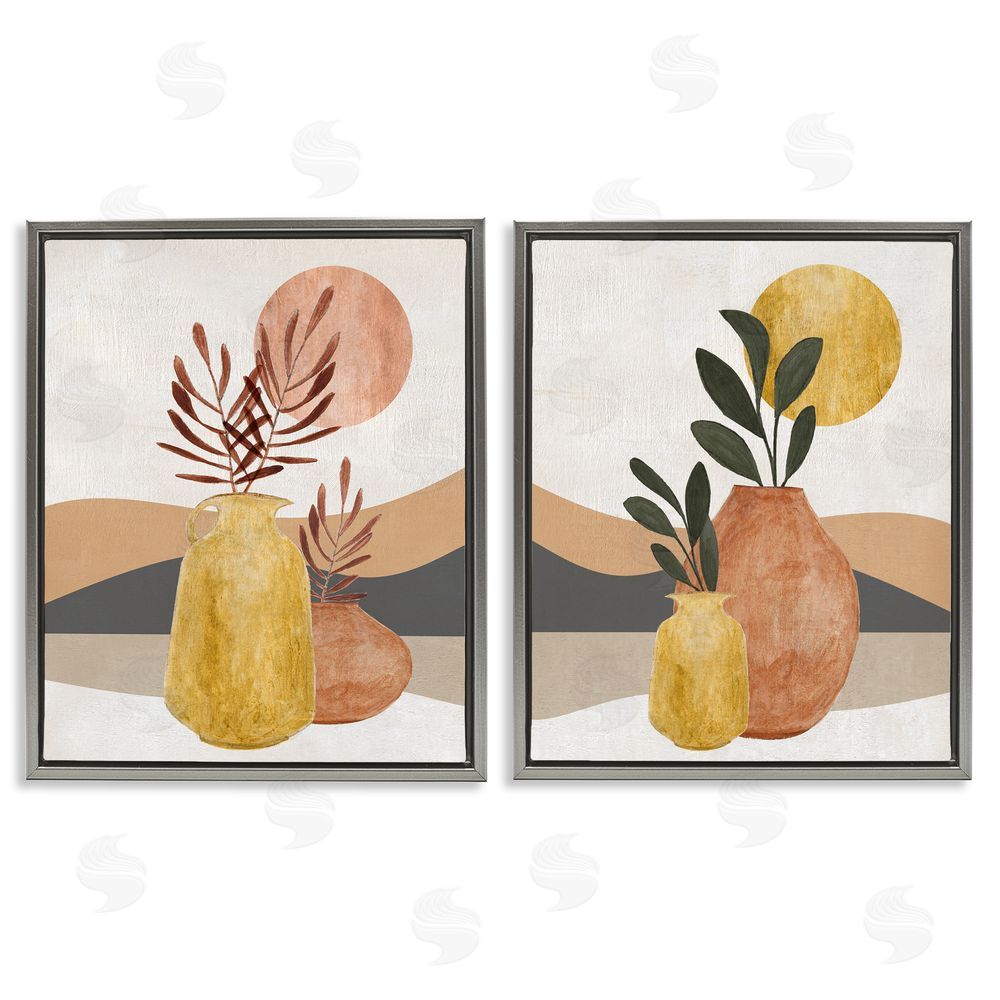 Janet Tava Boho Botanical Sprigs Landscape Gray Floating Frame Canvas Wall Art Print