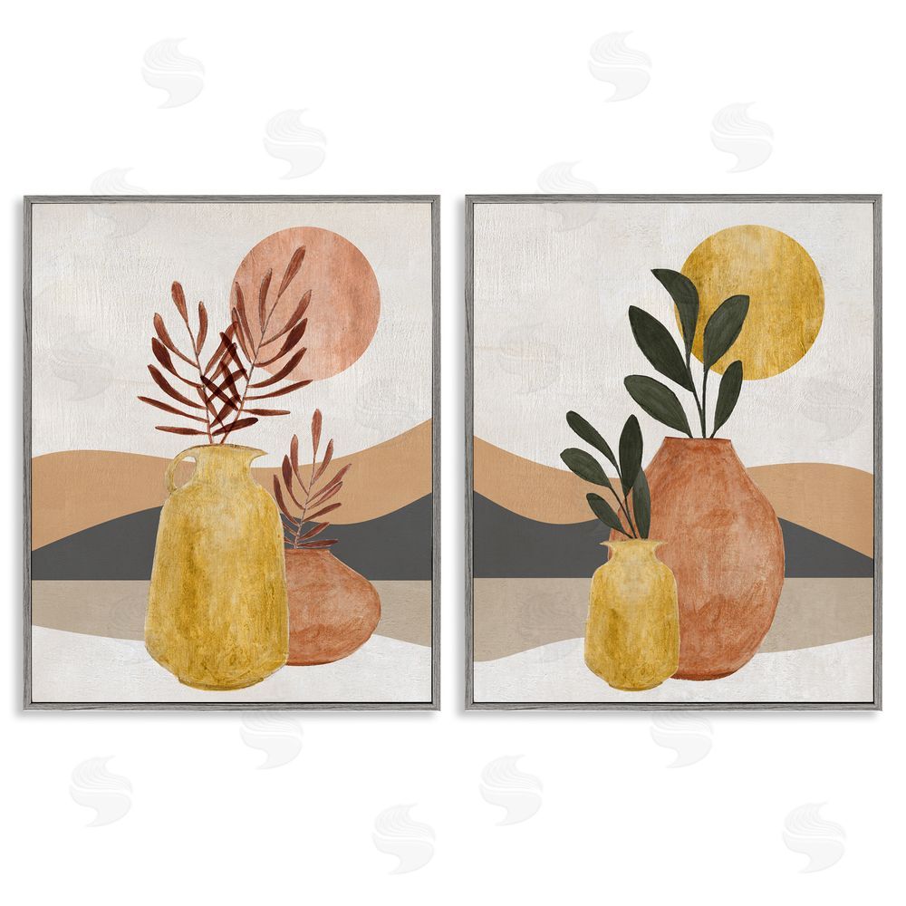 Janet Tava Boho Botanical Sprigs Landscape Gray Framed Giclee Wall Art Print