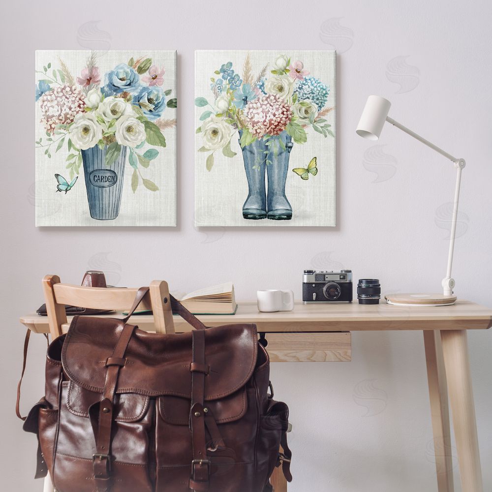 Nan Country Garden Bouquets Rain Boots Canvas Wall Art Print in Room