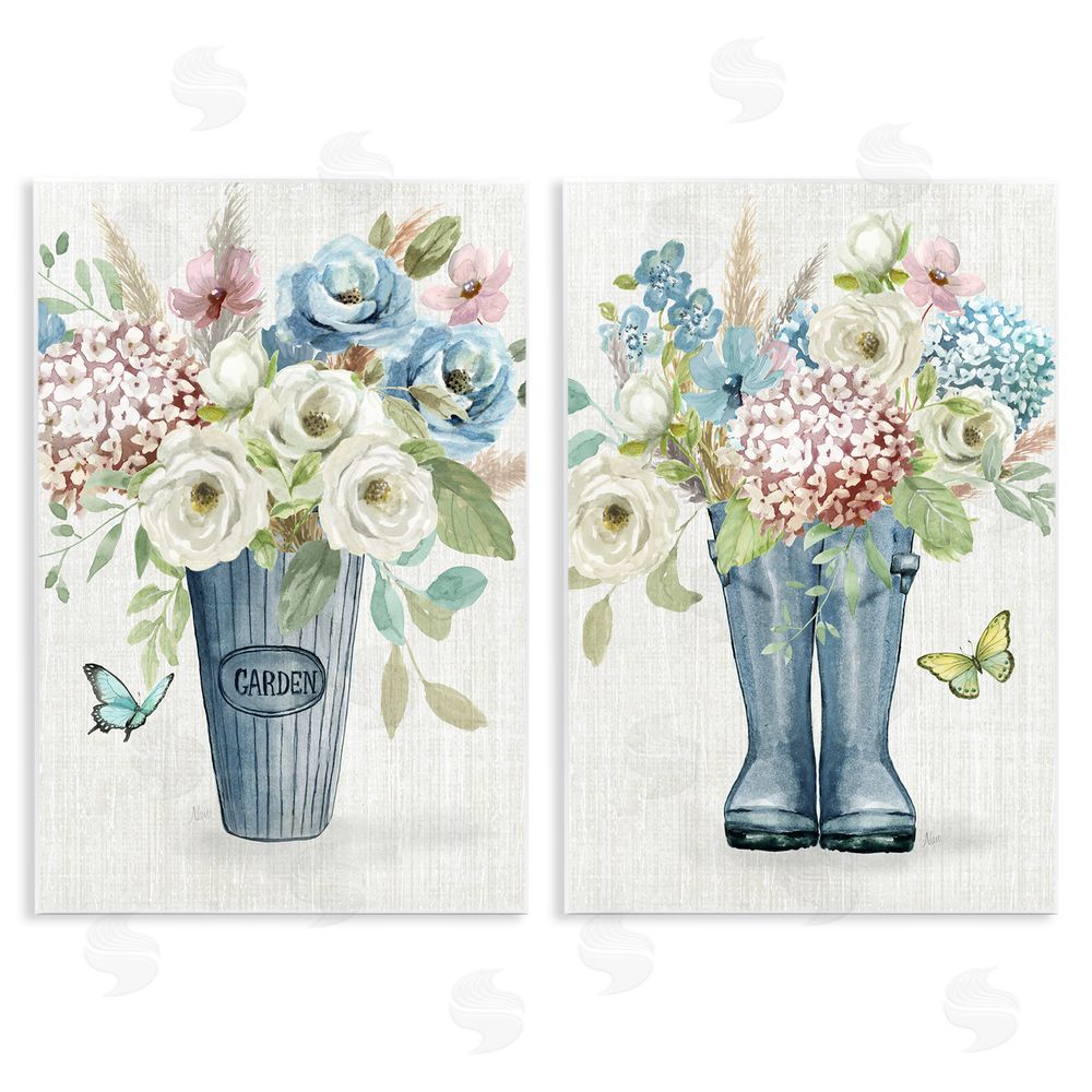 Nan Country Garden Bouquets Rain Boots Wooden Wall Plaque Art Print