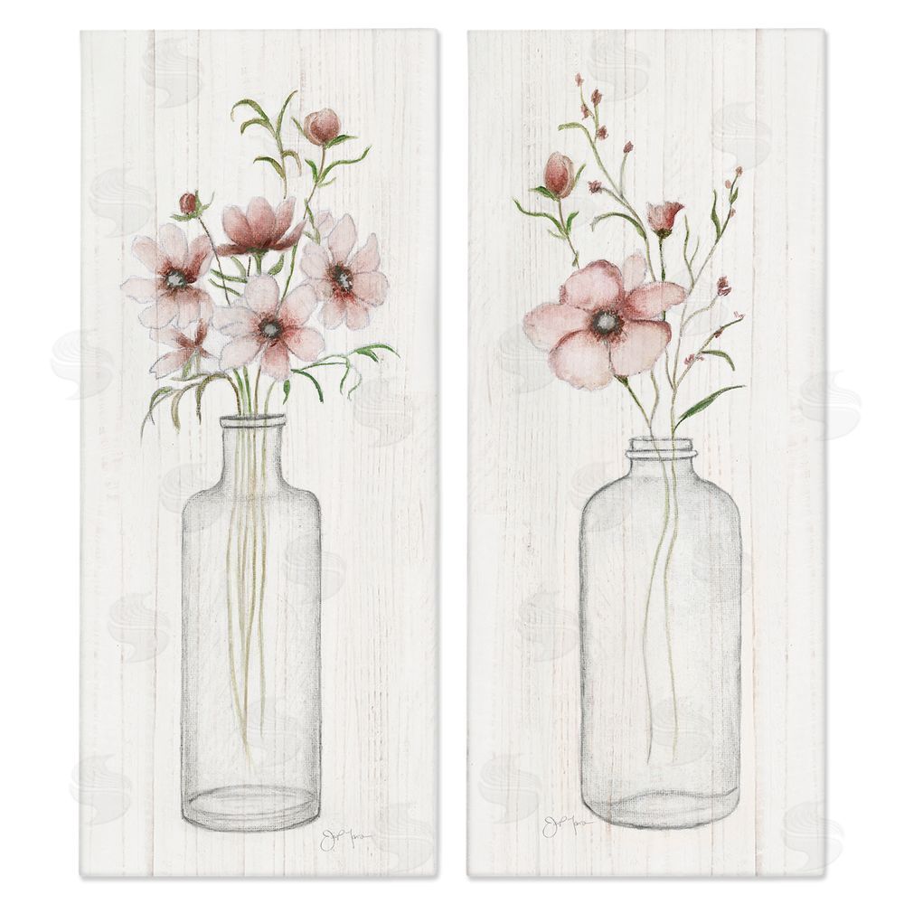 Janet Tava Pink Blooms Bouquet Arrangement Canvas Wall Art Print