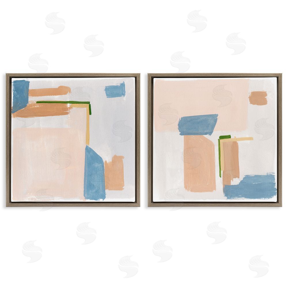 Melissa Wang Abstract Pink Blocked Contemporary Shapes Brown Floating Frame Canvas Wall Art Print