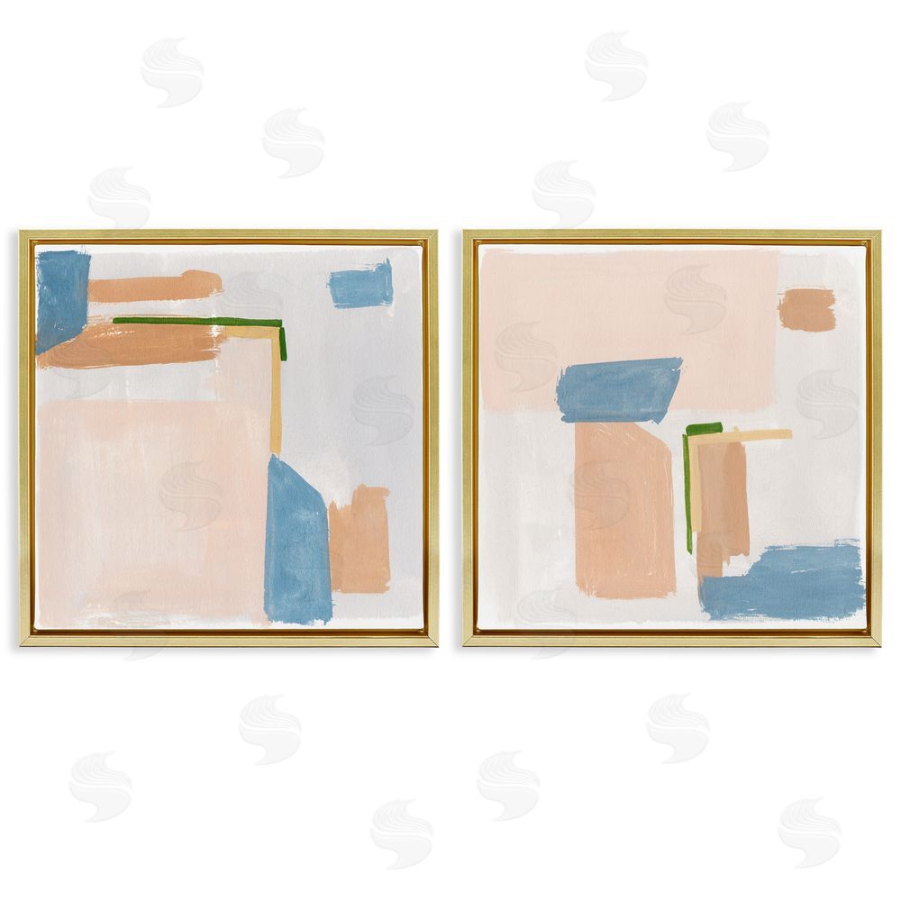 Melissa Wang Abstract Pink Blocked Contemporary Shapes Gold Floating Frame Canvas Wall Art Print