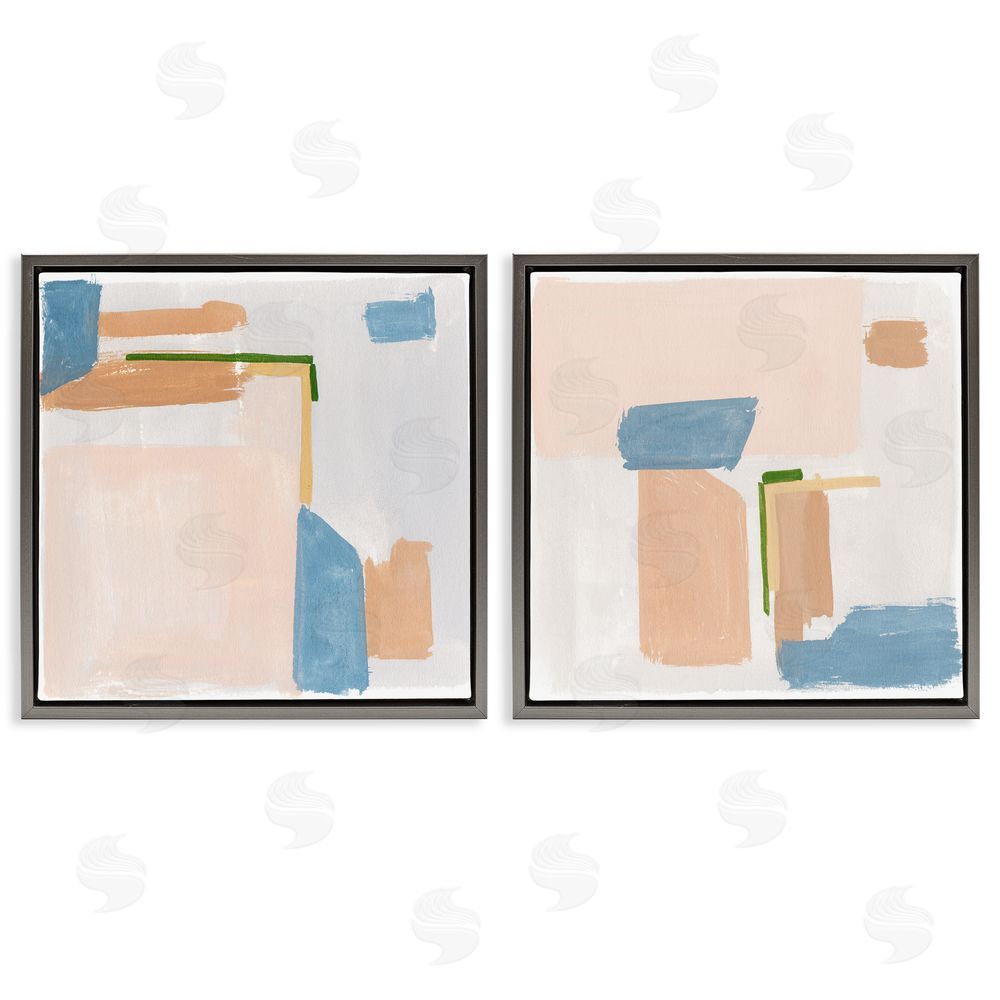 Melissa Wang Abstract Pink Blocked Contemporary Shapes Gray Floating Frame Canvas Wall Art Print