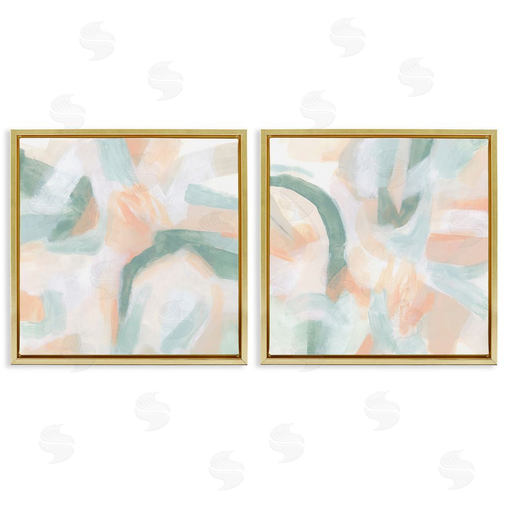 June Erica Vess Contemporary Pastel Collage Abstract Gold Floating Frame Canvas Wall Art Print