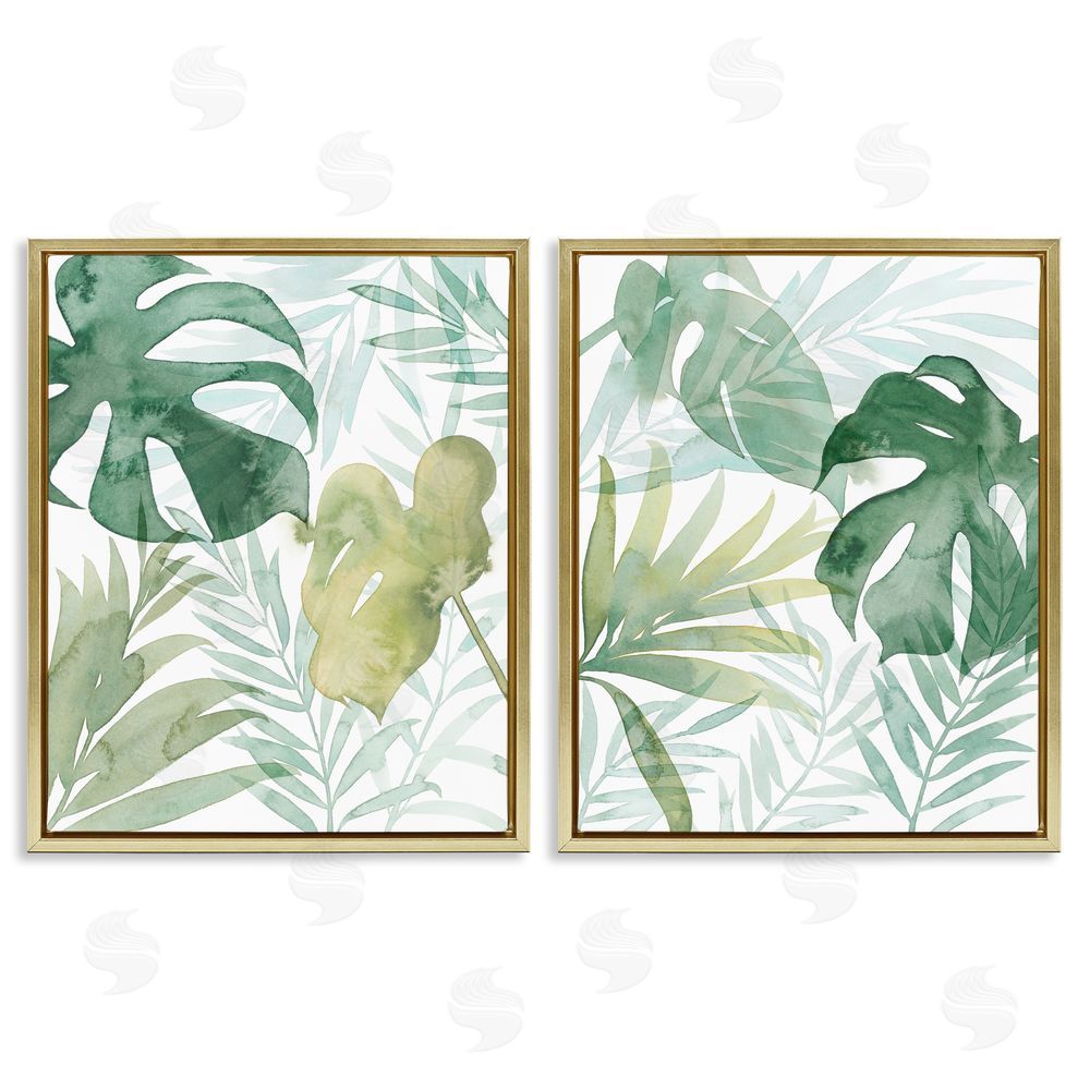 Grace Popp Layered Lush Green Plant Leaves Gold Floating Frame Canvas Wall Art Print