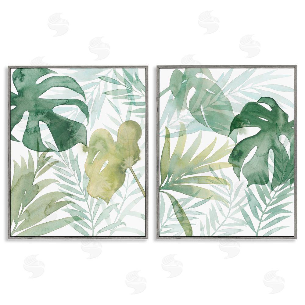 Grace Popp Layered Lush Green Plant Leaves Gray Framed Giclee Wall Art Print