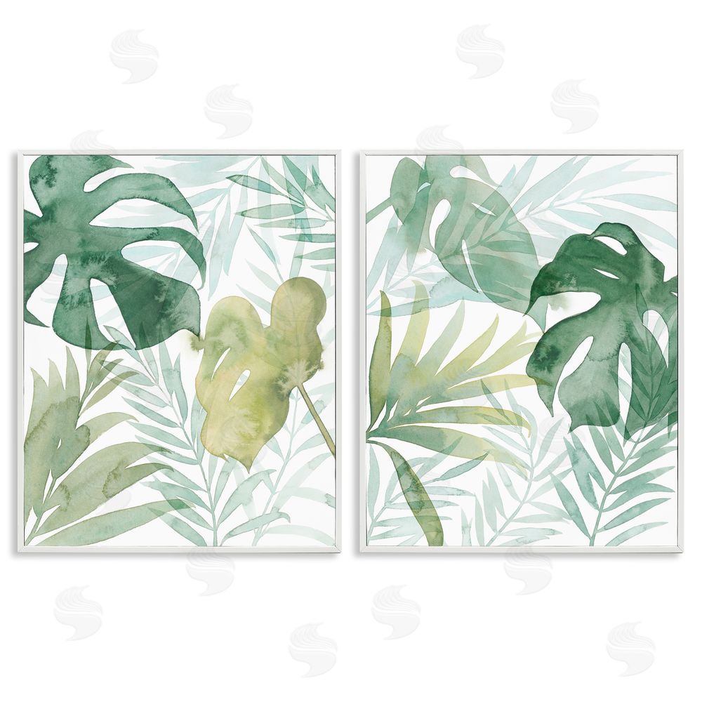 Grace Popp Layered Lush Green Plant Leaves White Framed Giclee Wall Art Print