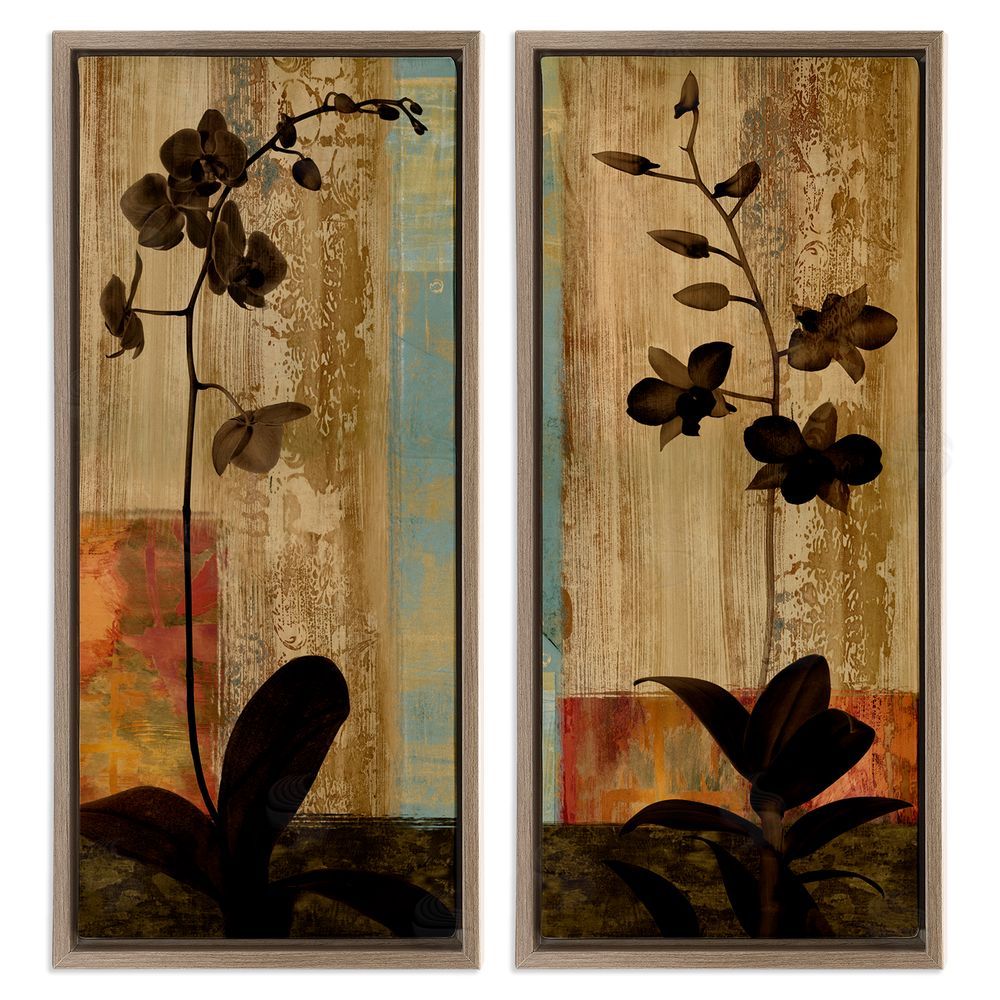 Chris Donovan Modern Boho Orchid Blooming  Brown Floating Frame Canvas Wall Art Print