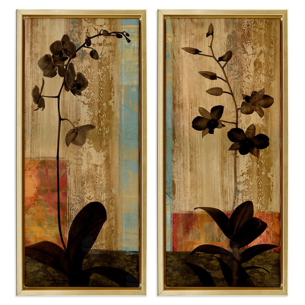 Chris Donovan Modern Boho Orchid Blooming  Gold Floating Frame Canvas Wall Art Print