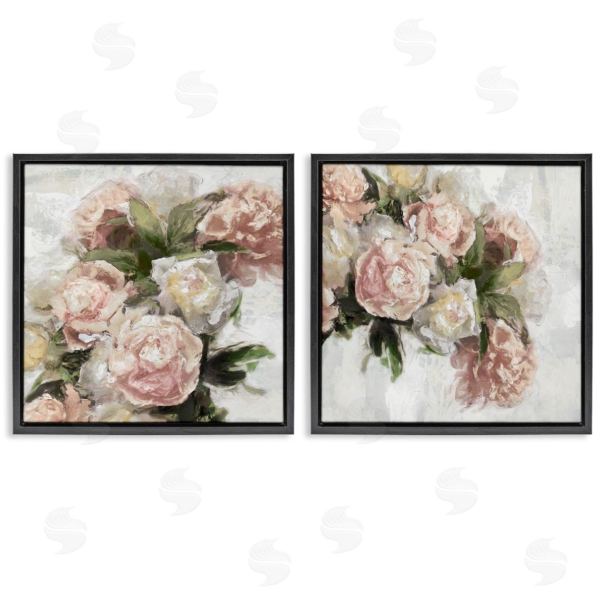 Traditional Peony Blossoms Arrangement Black Floating Frame Canvas Wall Art, Home Decor by Emily Ford