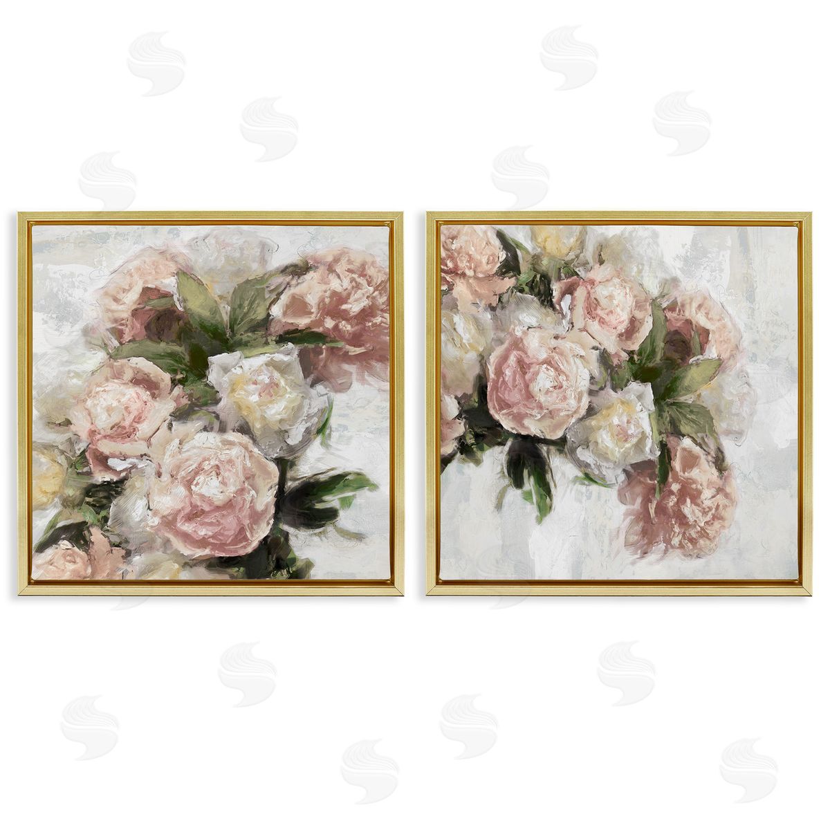 Traditional Peony Blossoms Arrangement Gold Floating Frame Canvas Wall Art, Home Decor by Emily Ford