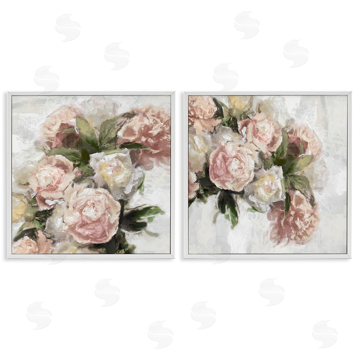 Traditional Peony Blossoms Arrangement White Frame Print Wall Art, Home Decor by Emily Ford