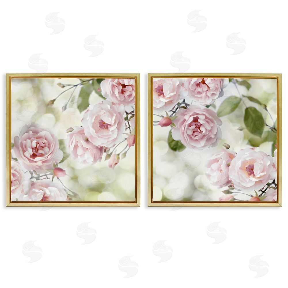 Joanna Lane Blooming Rose Bush Floral Nature Gold Floating Frame Canvas Wall Art Print