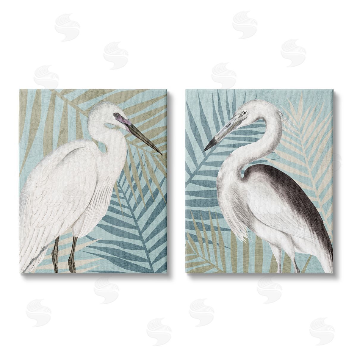 Kim Allen Heron Birds Layered Plant Leaves Canvas Wall Art Print