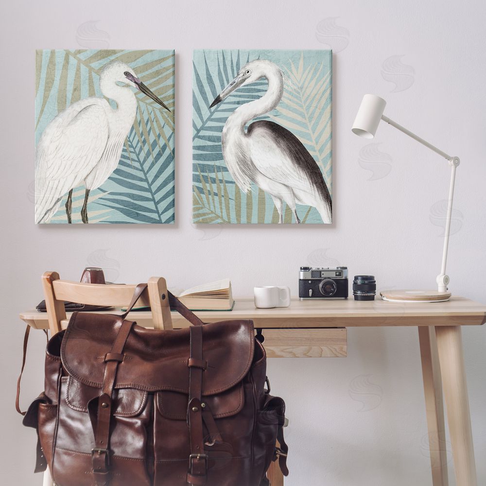 Kim Allen Heron Birds Layered Plant Leaves Canvas Wall Art Print in Room