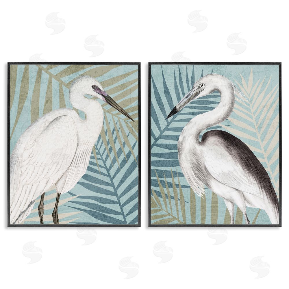 Kim Allen Heron Birds Layered Plant Leaves Black Framed Giclee Wall Art Print