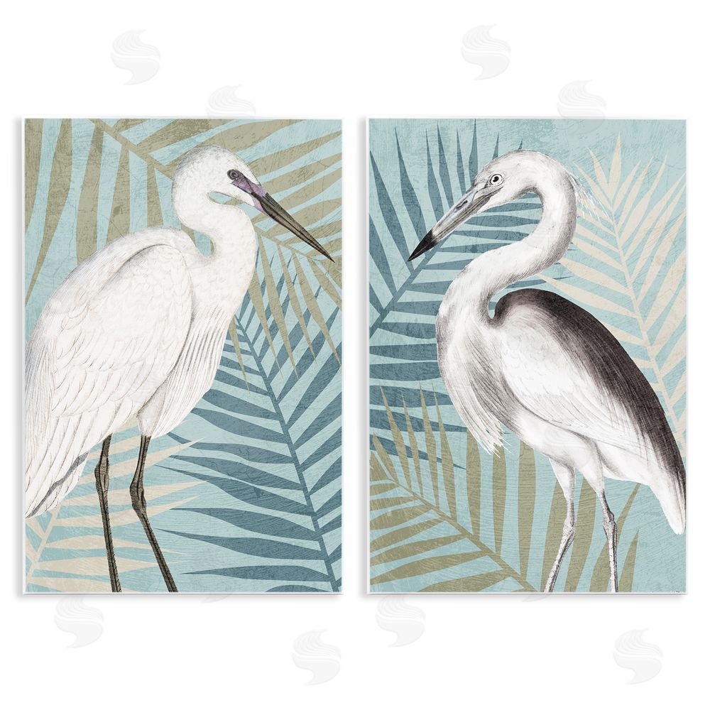 Kim Allen Heron Birds Layered Plant Leaves Wooden Wall Plaque Art Print