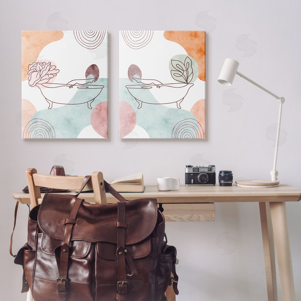 Stupell Studio Floral Bathtub Geometric Doodle Shapes Canvas Wall Art Print in Room