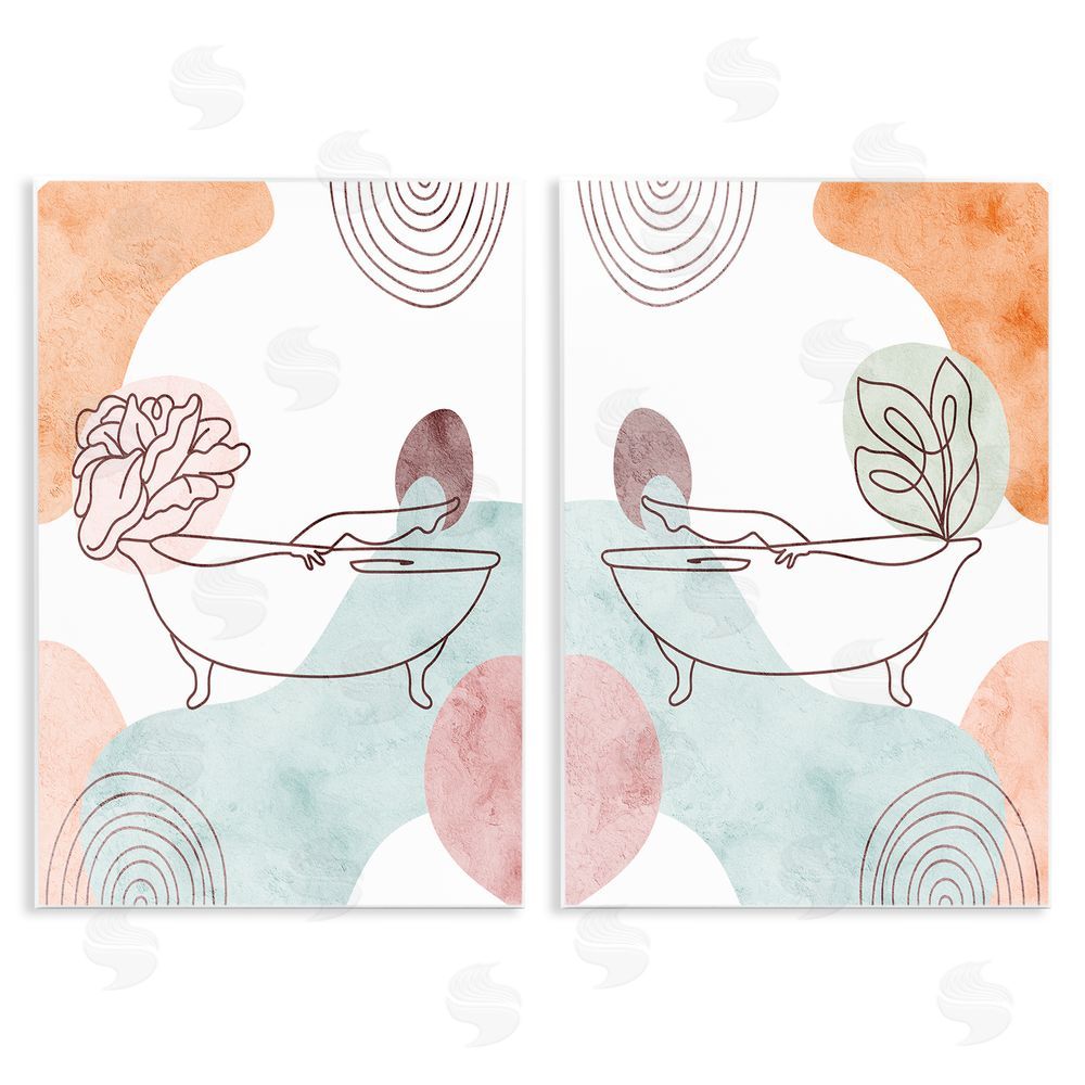 Stupell Studio Floral Bathtub Geometric Doodle Shapes Wooden Wall Plaque Art Print