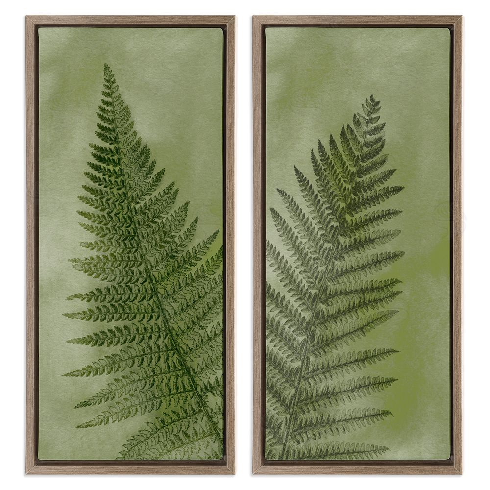 Ziwei Li Woodland Nature Fern Leaves Brown Floating Frame Canvas Wall Art Print