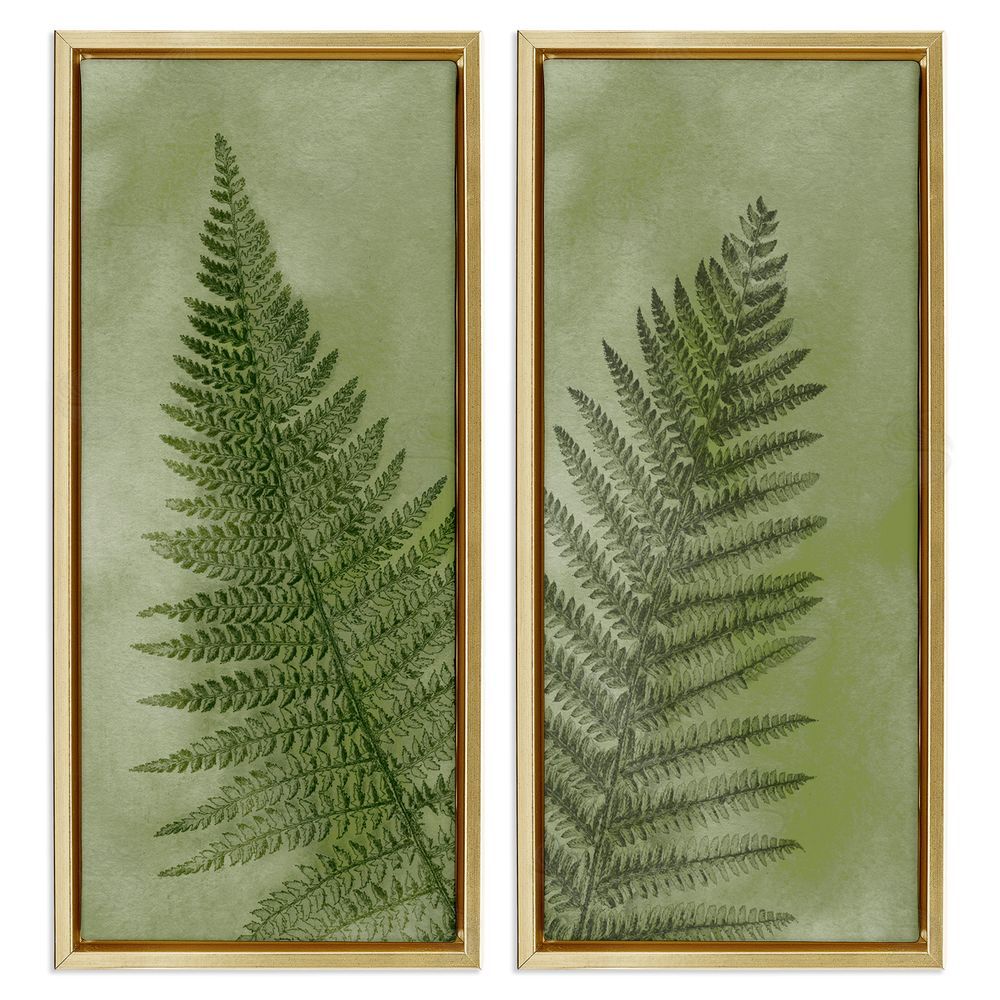 Ziwei Li Woodland Nature Fern Leaves Gold Floating Frame Canvas Wall Art Print