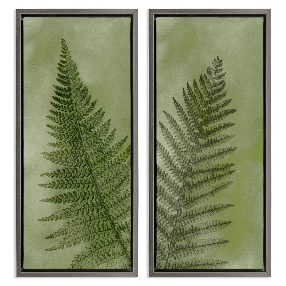Ziwei Li Woodland Nature Fern Leaves Gray Floating Frame Canvas Wall Art Print