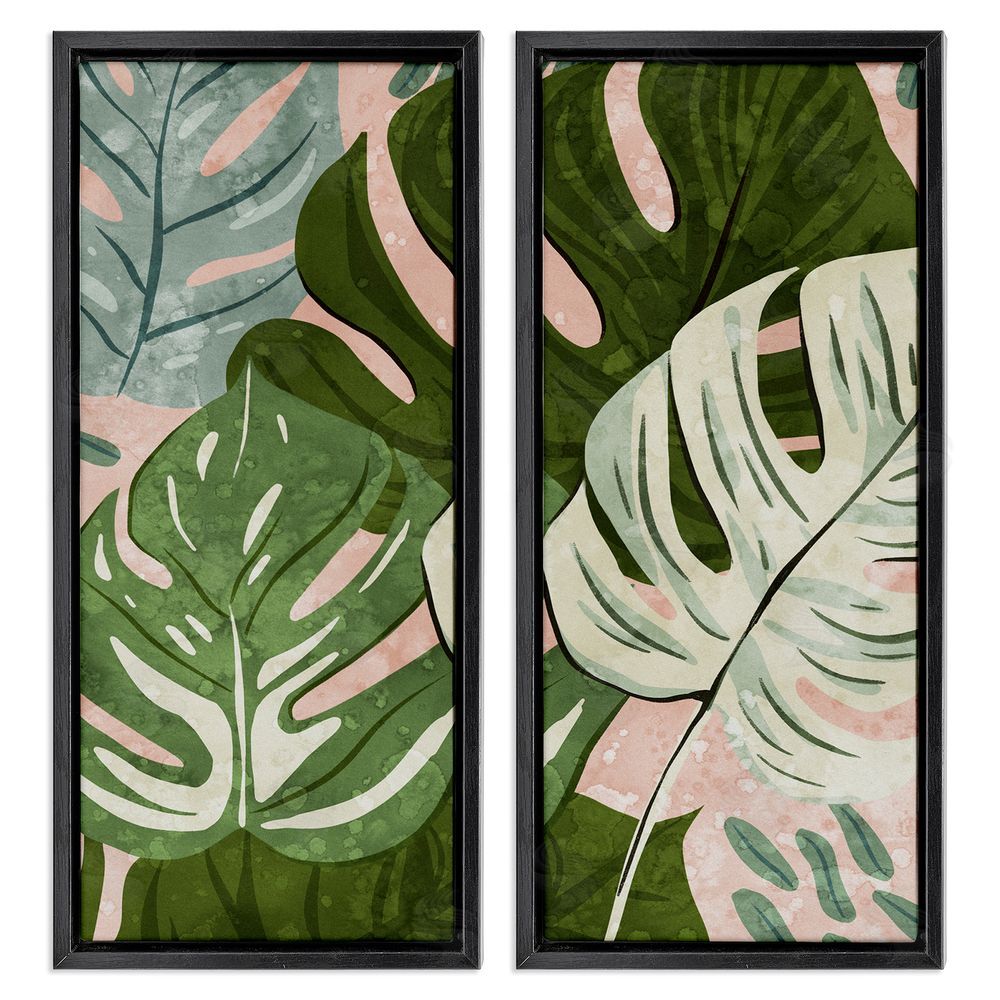 Ziwei Li Modern Layered Monstera Leaves Black Floating Frame Canvas Wall Art Print