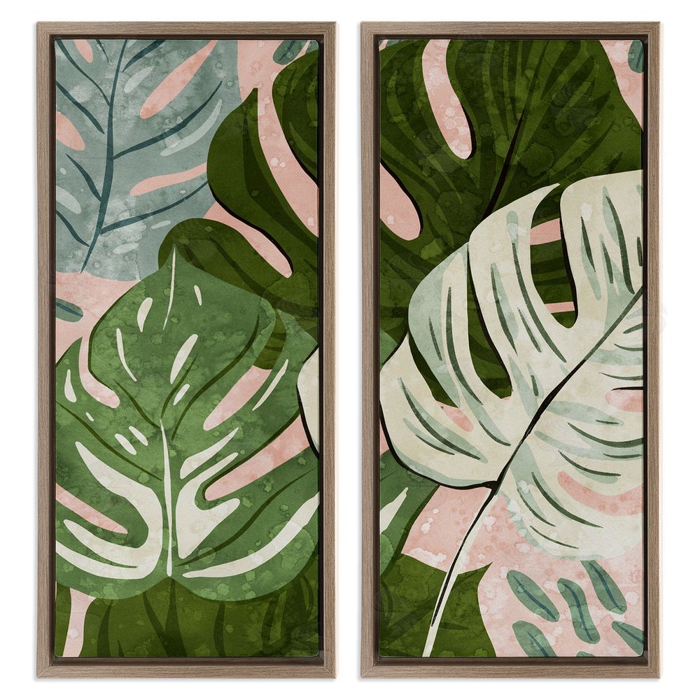 Ziwei Li Modern Layered Monstera Leaves Brown Floating Frame Canvas Wall Art Print