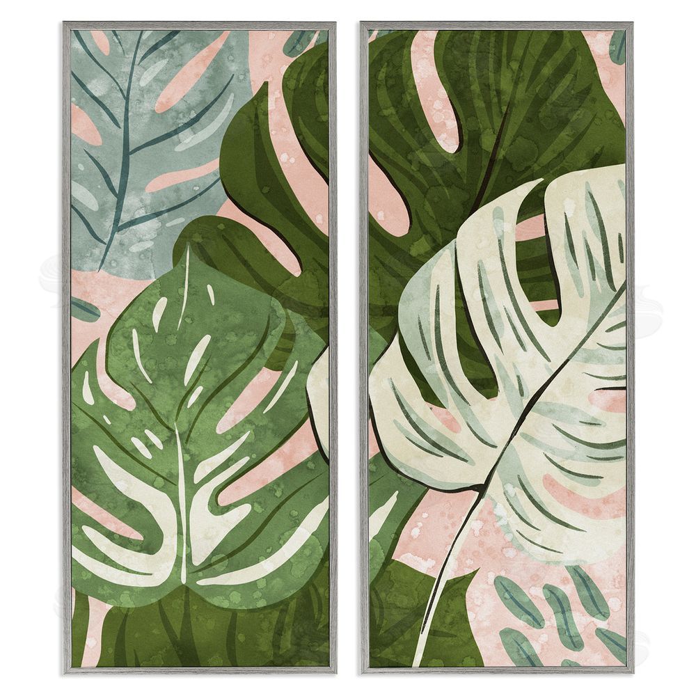 Ziwei Li Modern Layered Monstera Leaves Gray Framed Giclee Wall Art Print