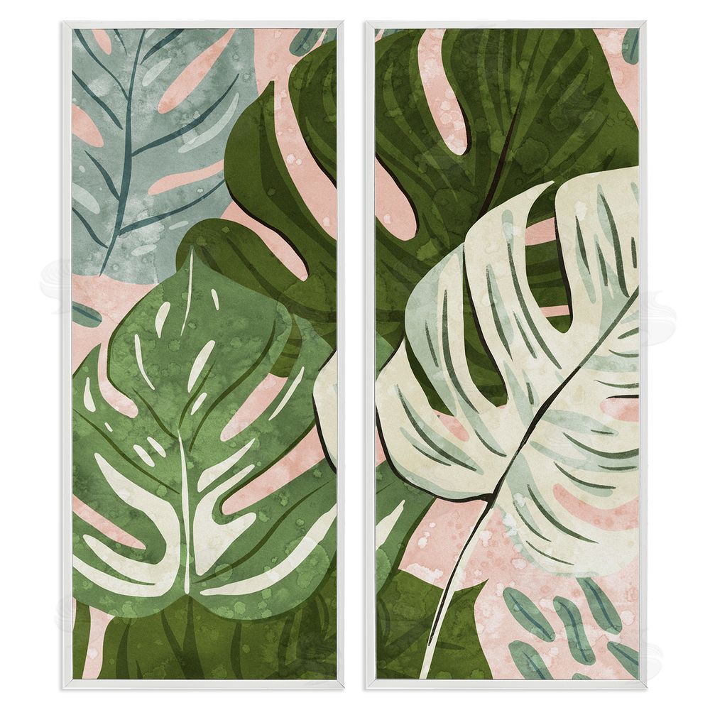 Ziwei Li Modern Layered Monstera Leaves White Framed Giclee Wall Art Print