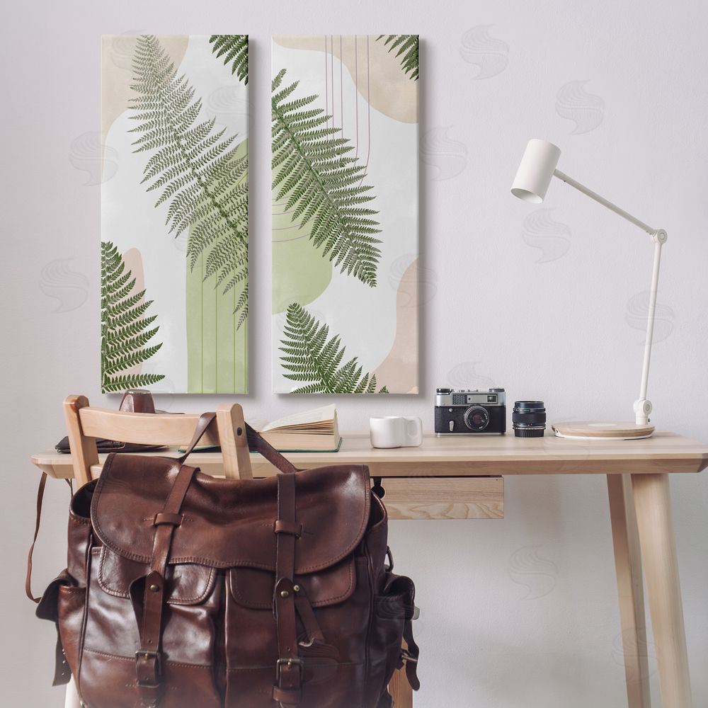 Ziwei Li Fern Leaves Pastel Geometric Canvas Wall Art Print in Room