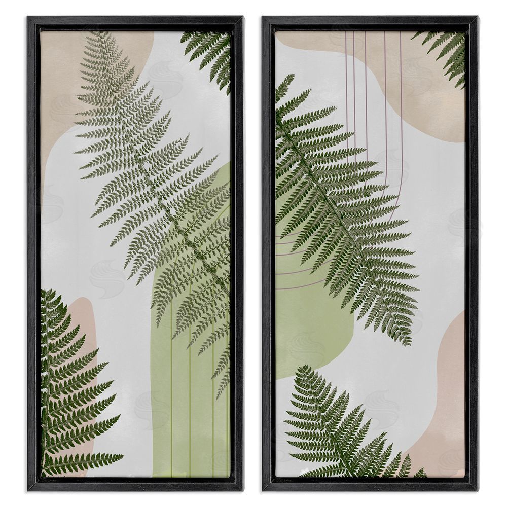 Ziwei Li Fern Leaves Pastel Geometric Black Floating Frame Canvas Wall Art Print