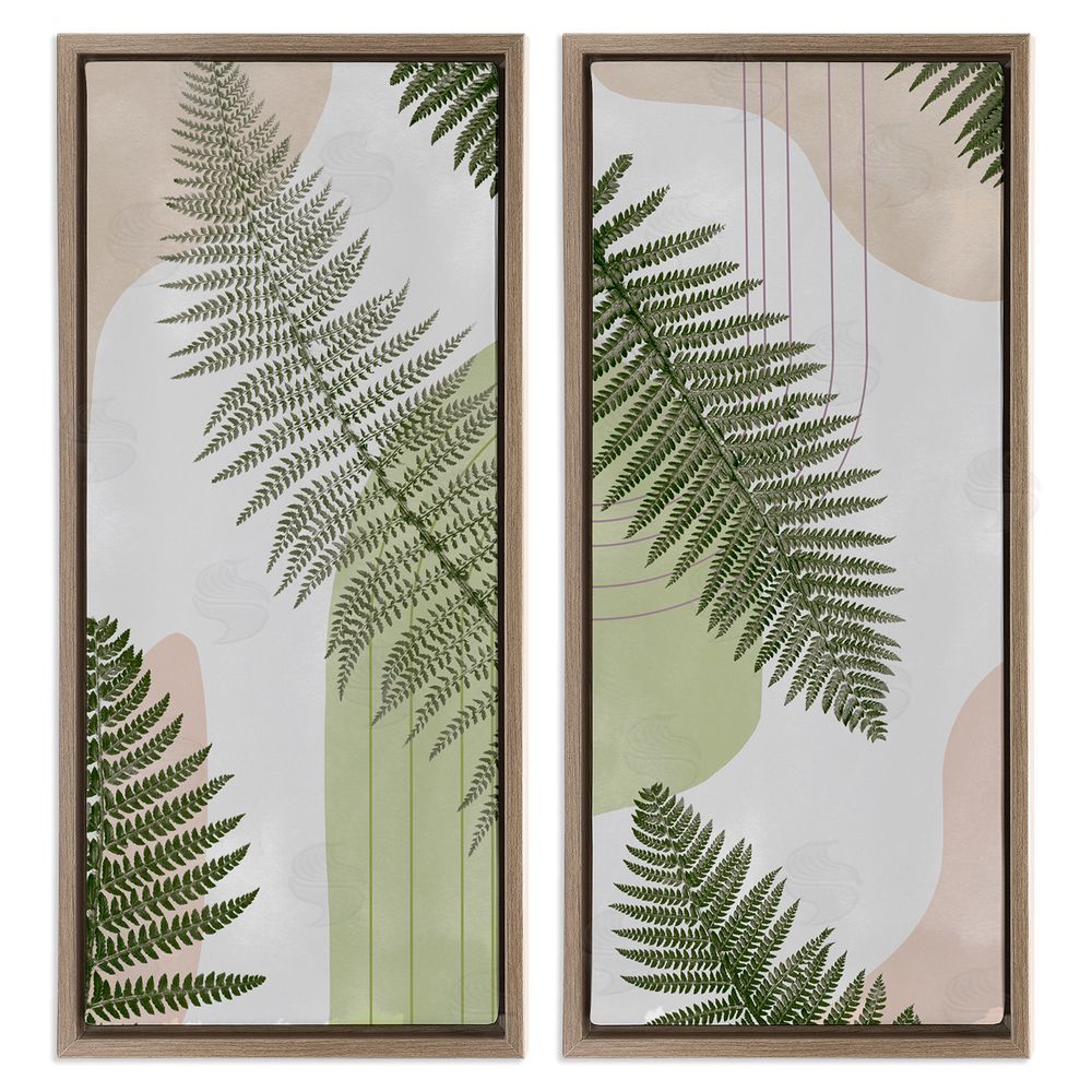 Ziwei Li Fern Leaves Pastel Geometric Brown Floating Frame Canvas Wall Art Print