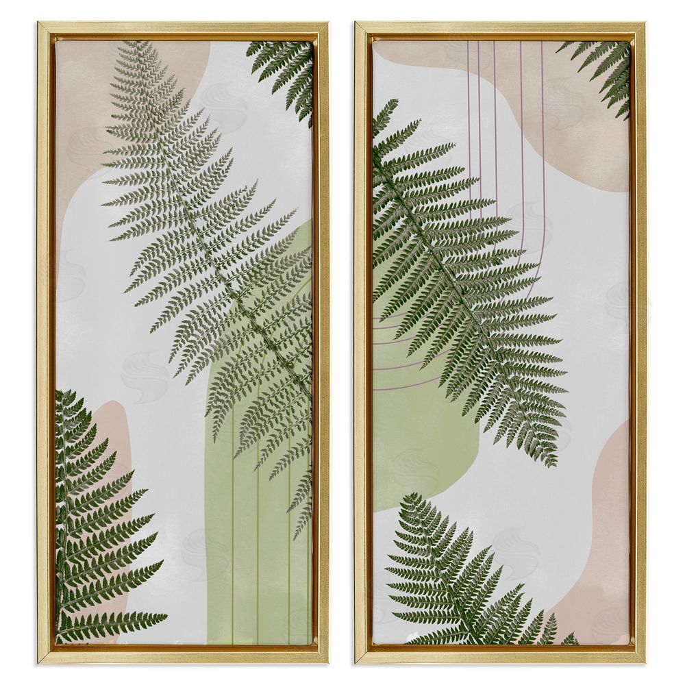 Ziwei Li Fern Leaves Pastel Geometric Gold Floating Frame Canvas Wall Art Print