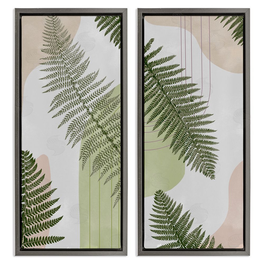 Ziwei Li Fern Leaves Pastel Geometric Gray Floating Frame Canvas Wall Art Print