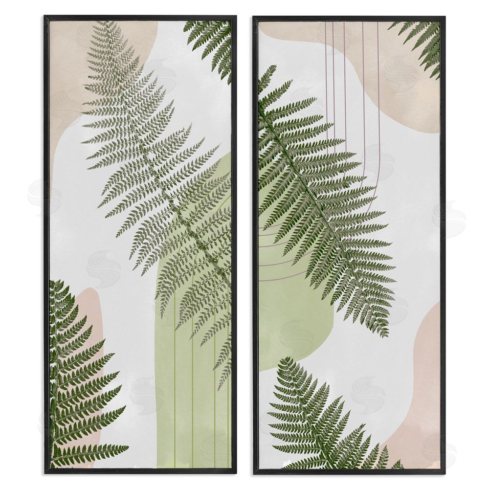 Ziwei Li Fern Leaves Pastel Geometric Black Framed Giclee Wall Art Print