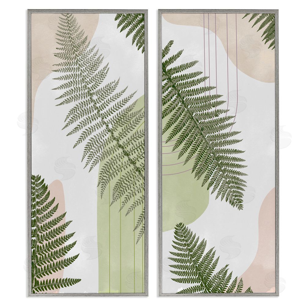 Ziwei Li Fern Leaves Pastel Geometric Gray Framed Giclee Wall Art Print