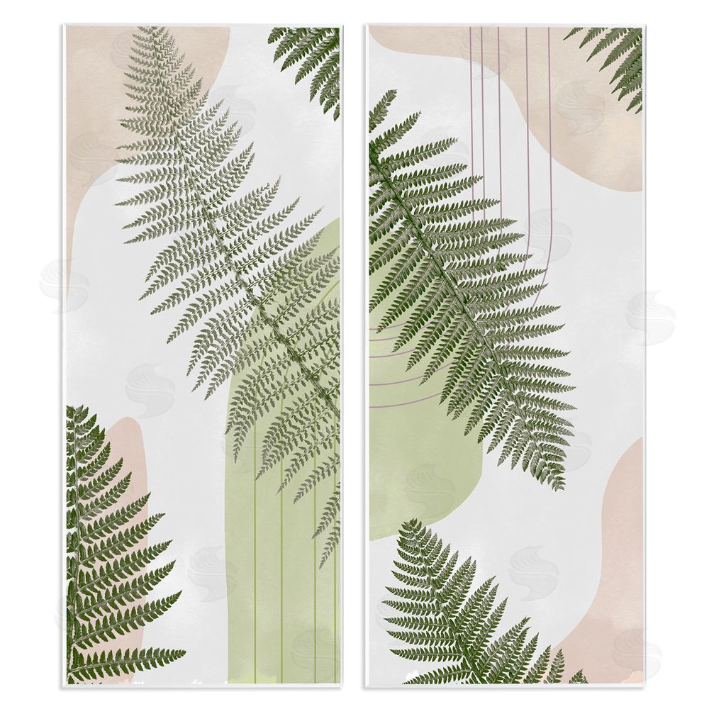 Ziwei Li Fern Leaves Pastel Geometric Wooden Wall Plaque Art Print